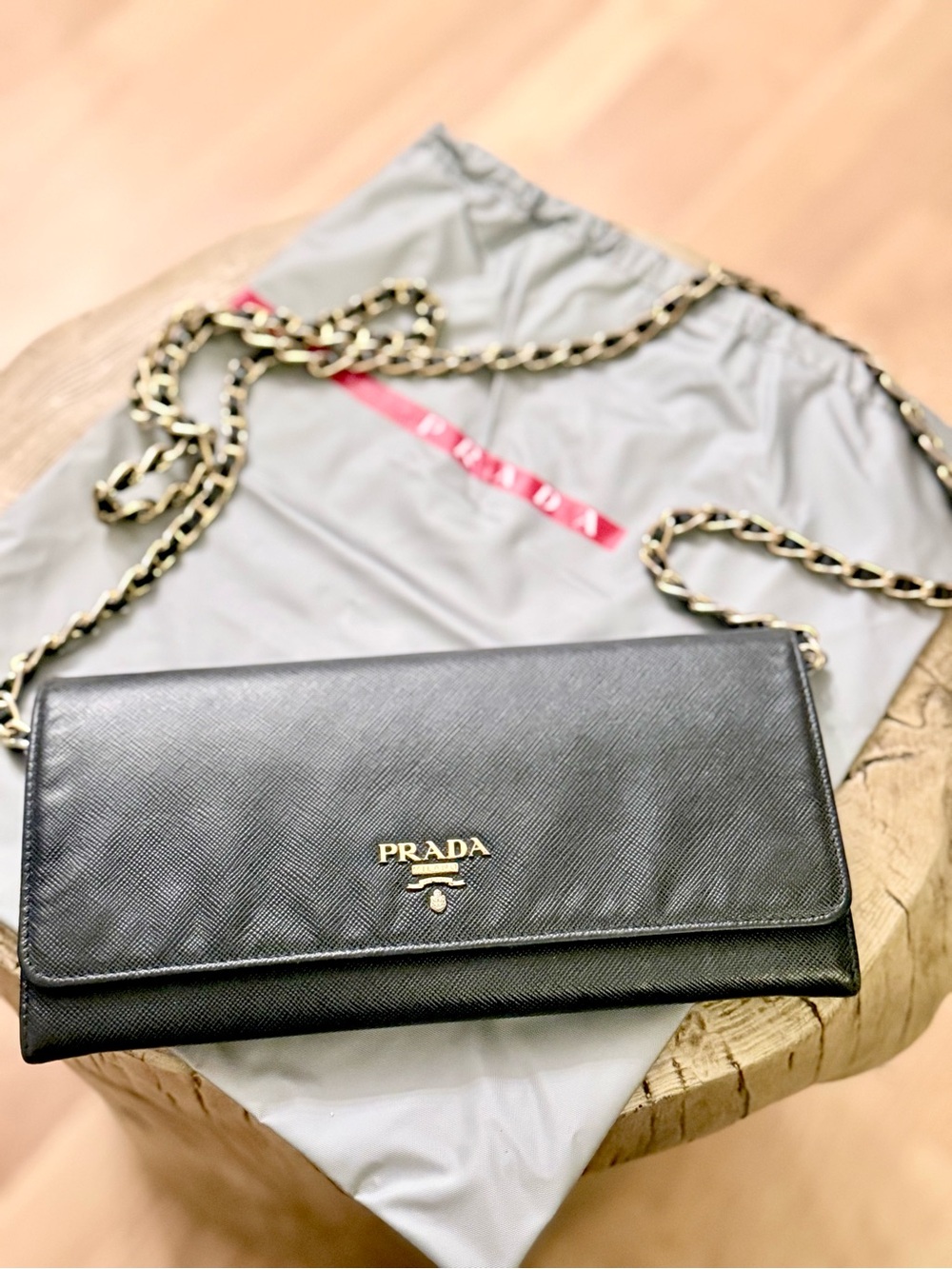 Prada Saffiano Leather Wallet on Chain. W/Dust bag